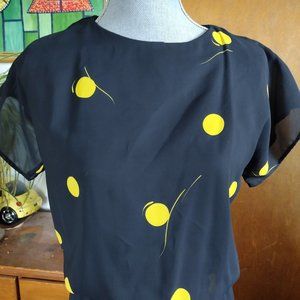 Vintage 80's Sally Lou Black & Yellow Polka Dot Dress sz 8